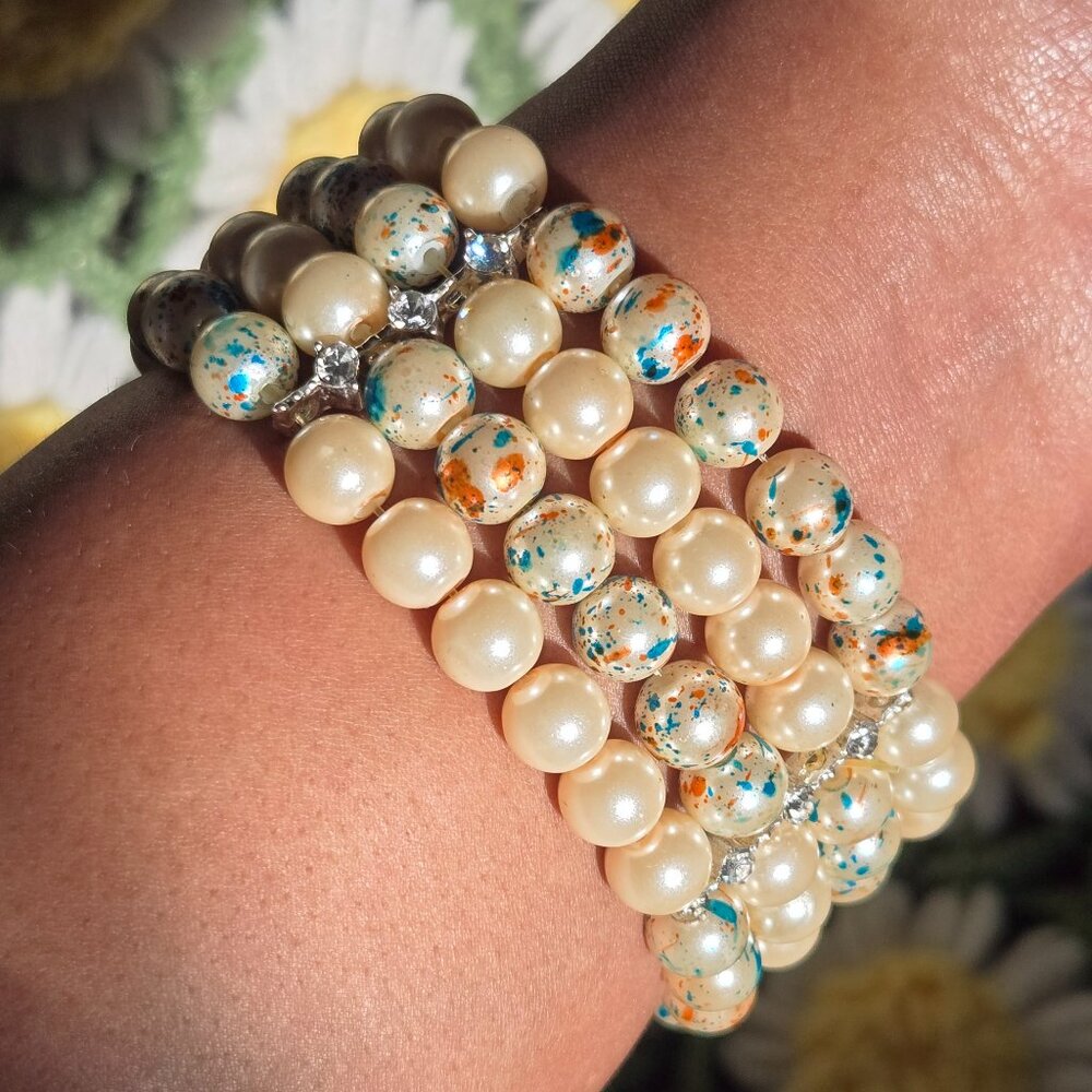 Paint Splatter Faux Pearl Stretch Bracelet